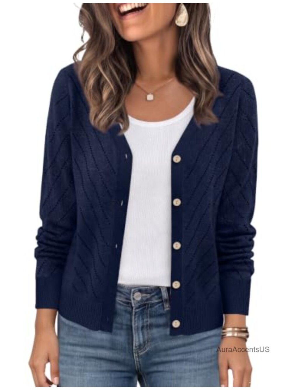 Women's Lightweight Knit V-Neck Cardigan Sweater - Hollow Out Openwork Long